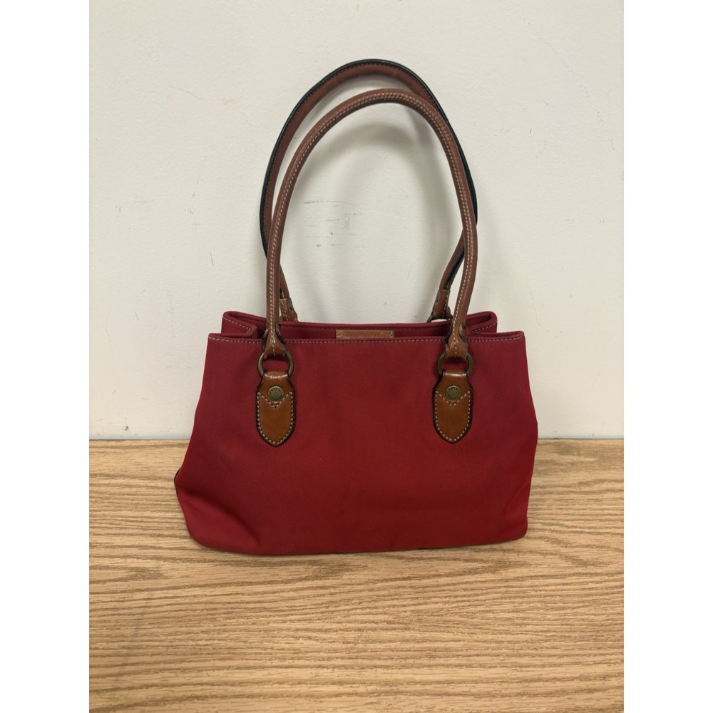 Red Fossil Top Handle Purse With Leather Trim